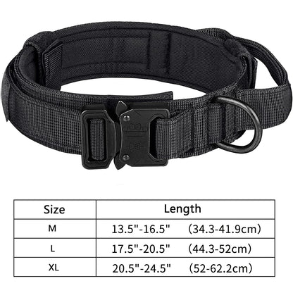 Tactical Dog Collar, Adjustable Military Training Nylon Dog Collar with Control Handle and Heavy Metal Buckle for Medium and Lar
