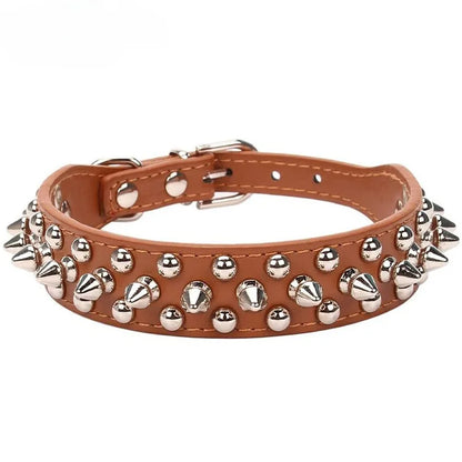 Adjustable Leather Pet Dog collar Neck Strap Supplies PU Leather Punk Rivet Spiked Dog Collar Pet Collars For Small Dog Cat