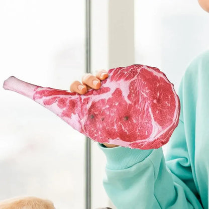 Interactive Stuffed Dog Chew Toy for Small and Medium Dogs Squeak Toy Realistic Steak Shape to Reduce Boring & Anxiety