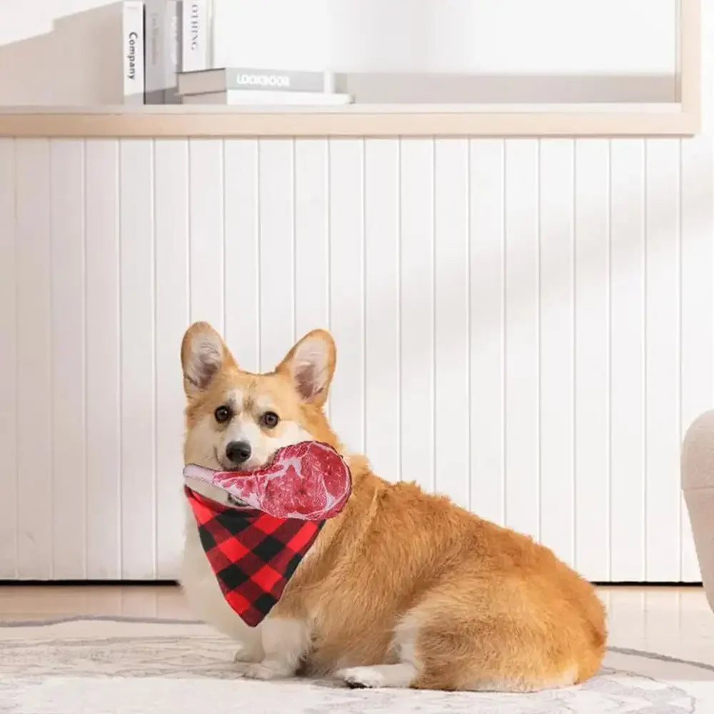 Interactive Stuffed Dog Chew Toy for Small and Medium Dogs Squeak Toy Realistic Steak Shape to Reduce Boring & Anxiety
